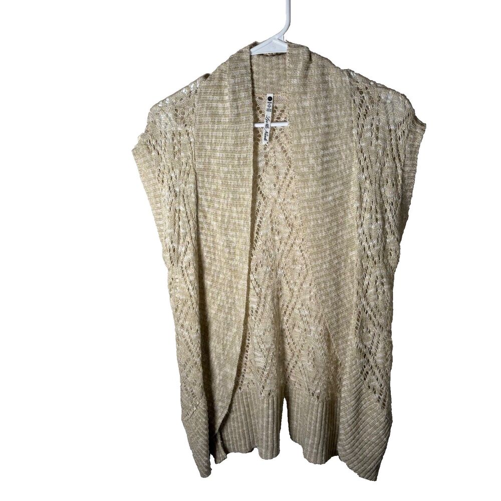 Leo & Nicole Sweater Women's Petite Large Open Knit Beige Short Sleeve Casual